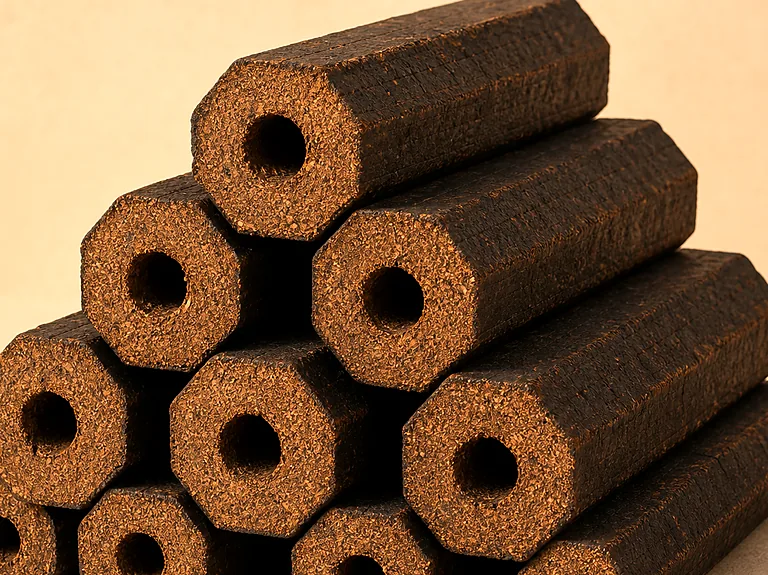 Паллеты с топливными брикетами при выгрузке